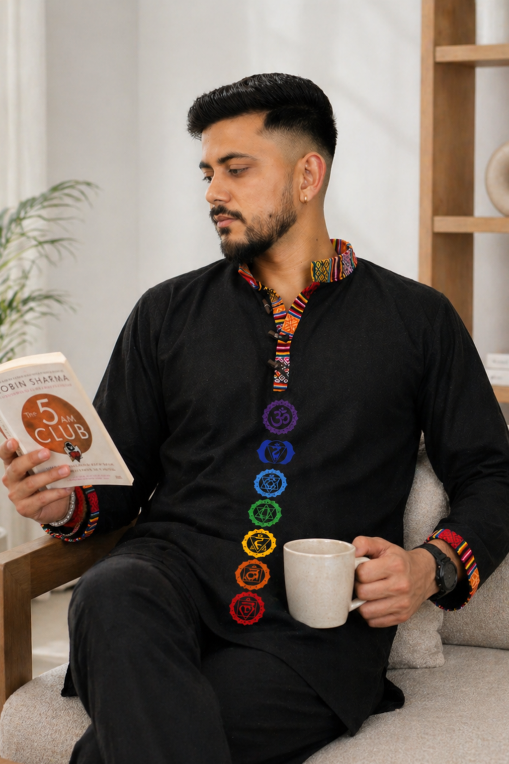 7 CHAKRAS Ethnic Kurta  - BLACK