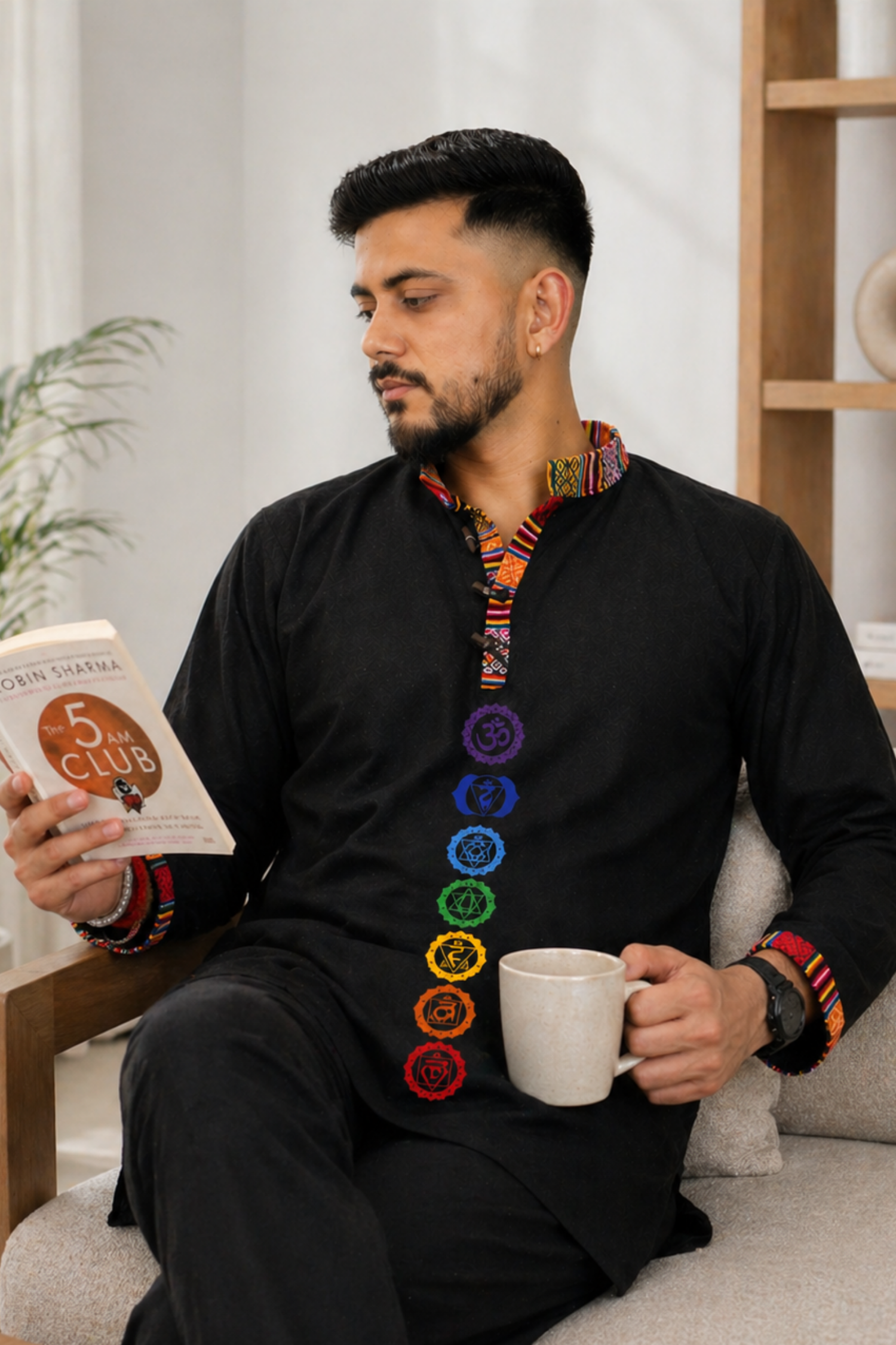 7 CHAKRAS Ethnic Kurta  - BLACK