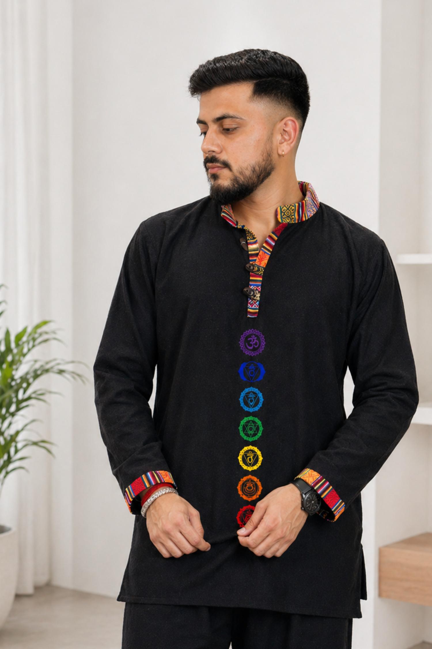 7 CHAKRAS Ethnic Kurta  - BLACK