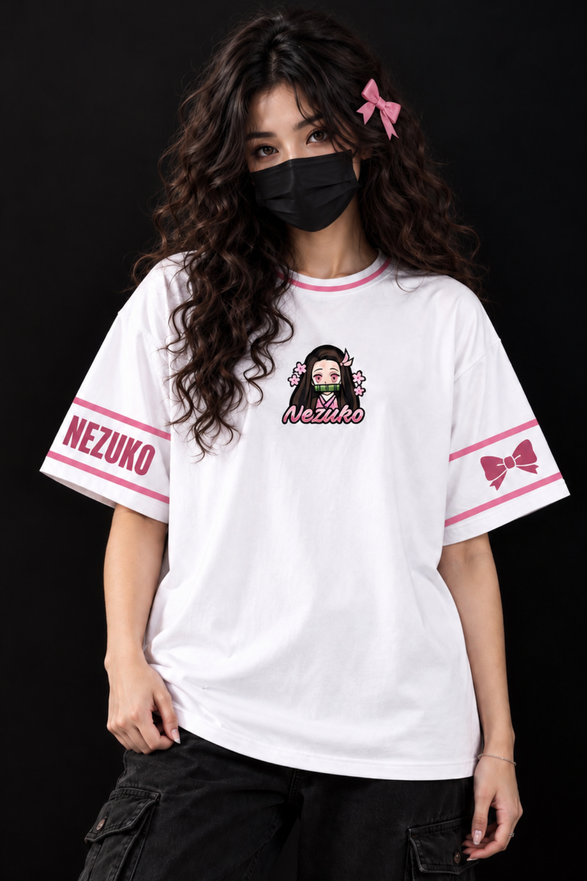 Nezuko Kamado Blossom Oversized Tee – White