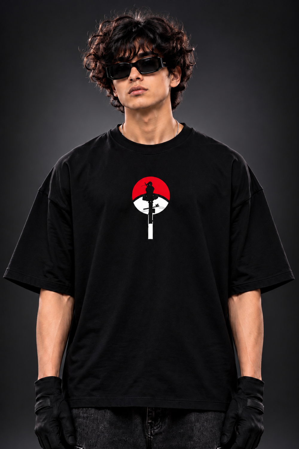 ITACHI UCHIHA – AKATSUKI SHADOW Oversized TEE 🌊 – Black