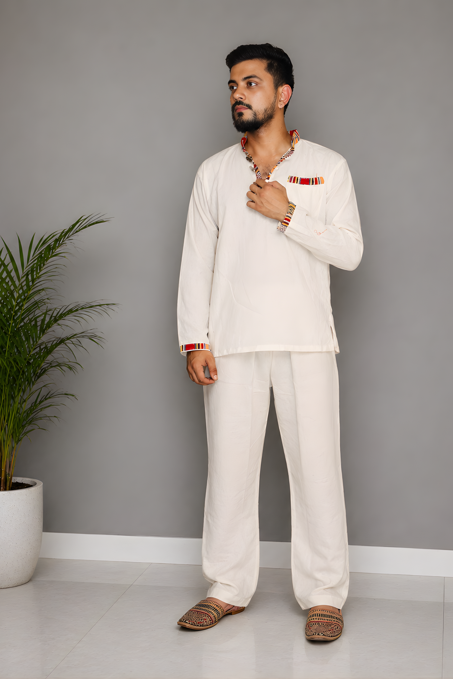 Pahadi Ethnic Kurta Pajama Set - BEIGE