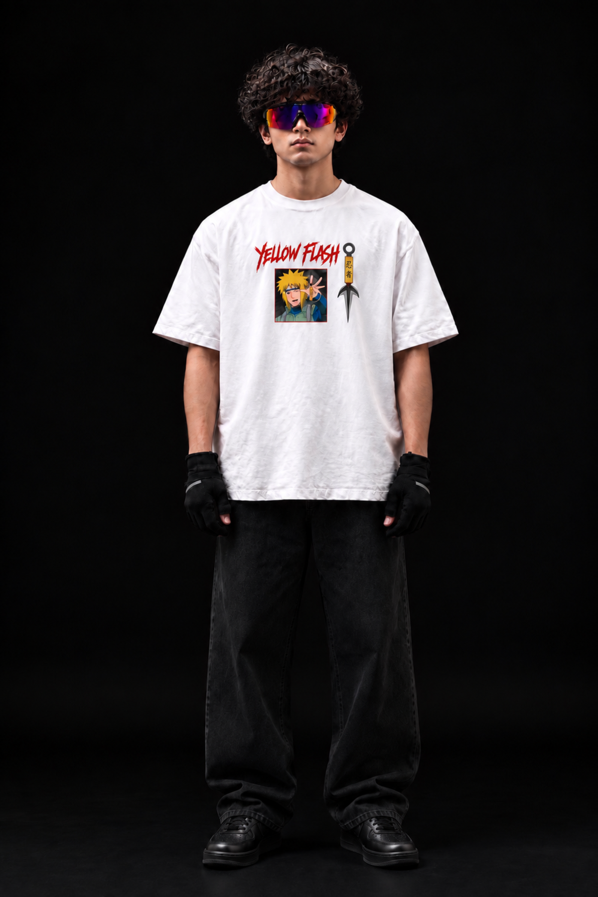 Minato Yellow Flash Oversized Tee – White