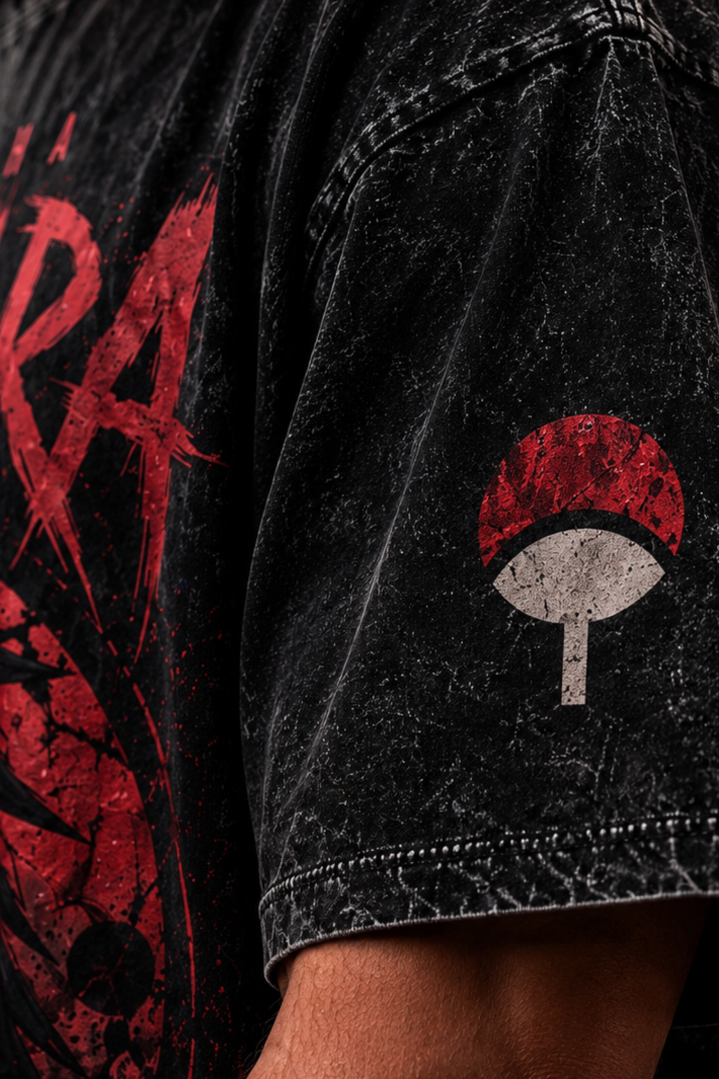 Uchiha Madara Acidwash Oversized Tee – Black