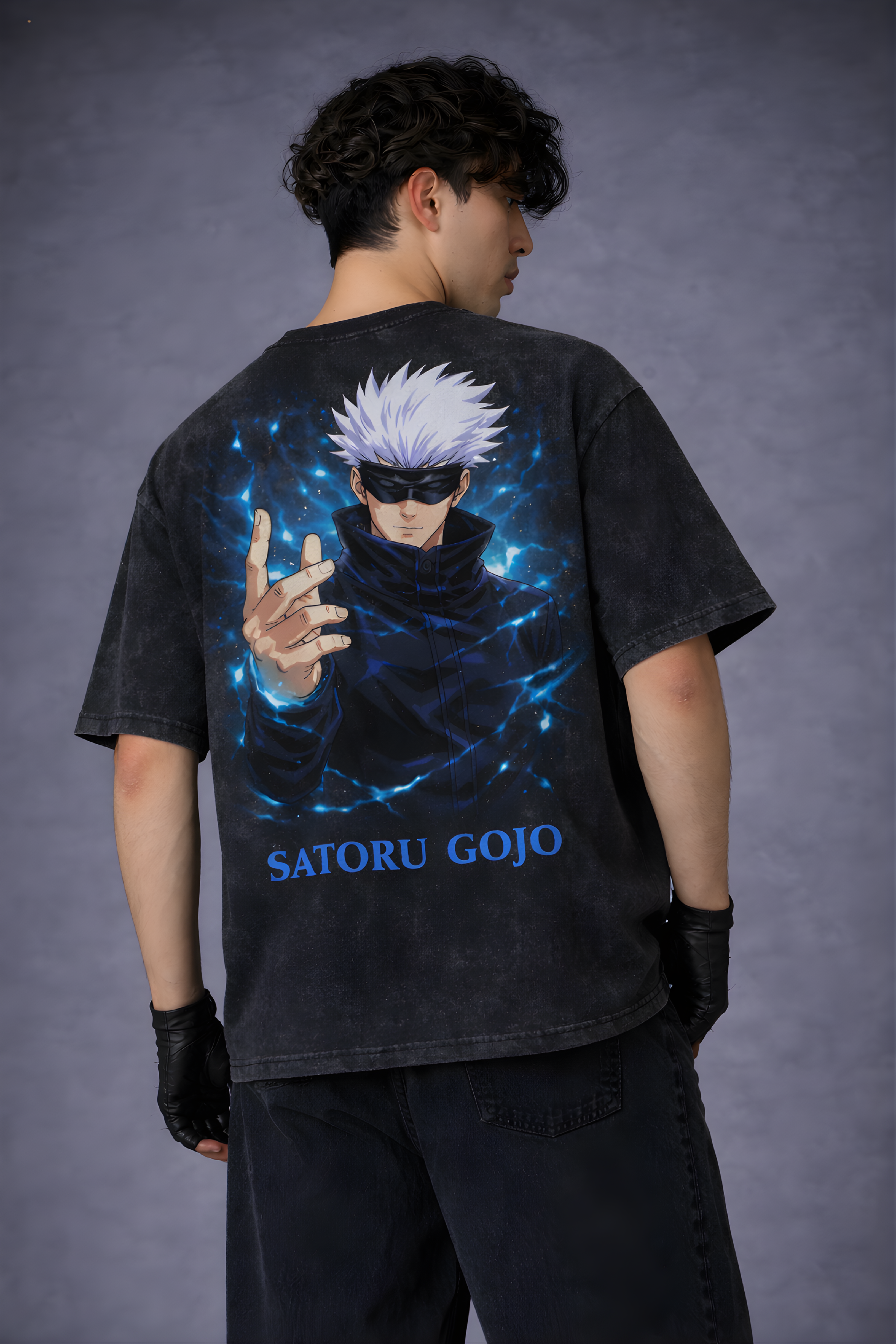 Gojo Infinity Acidwash Oversized Tee – Black