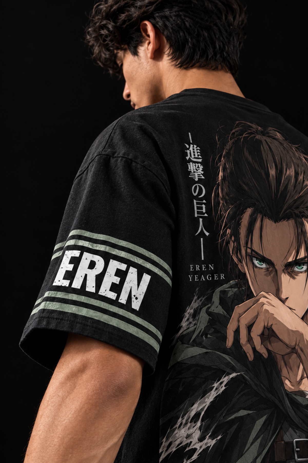 Eren Yeager Vanguard Oversized Tee – Black
