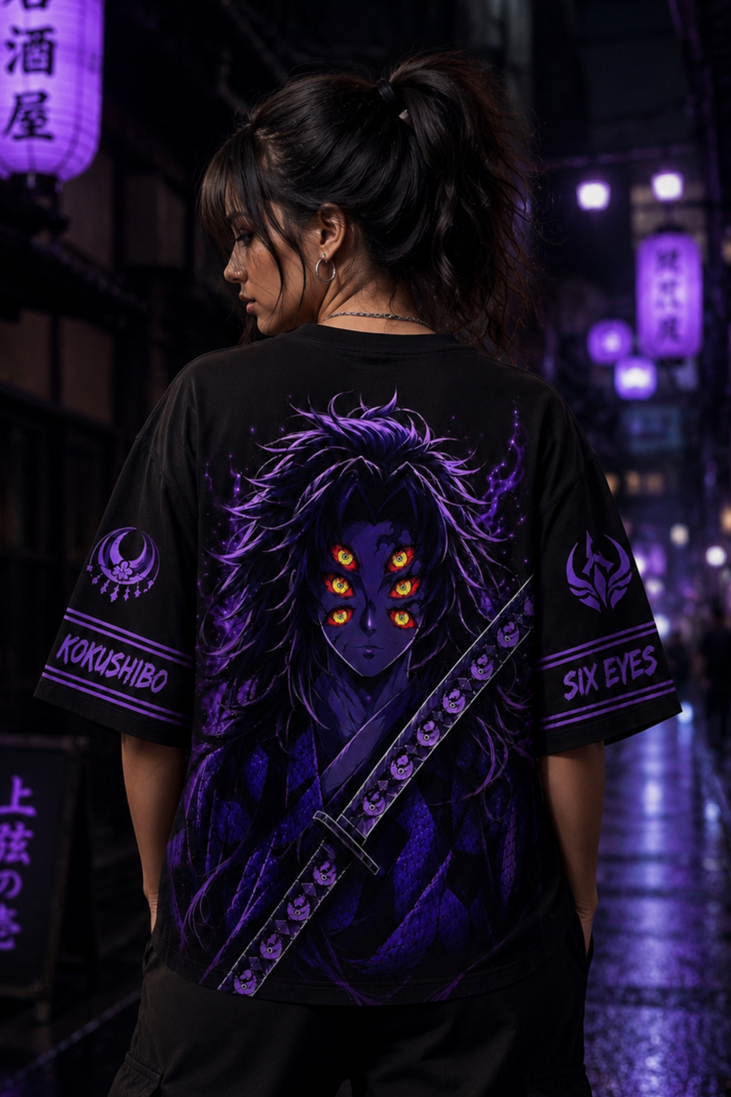 Kokushibo Six Eyes Oversized Tee – Black