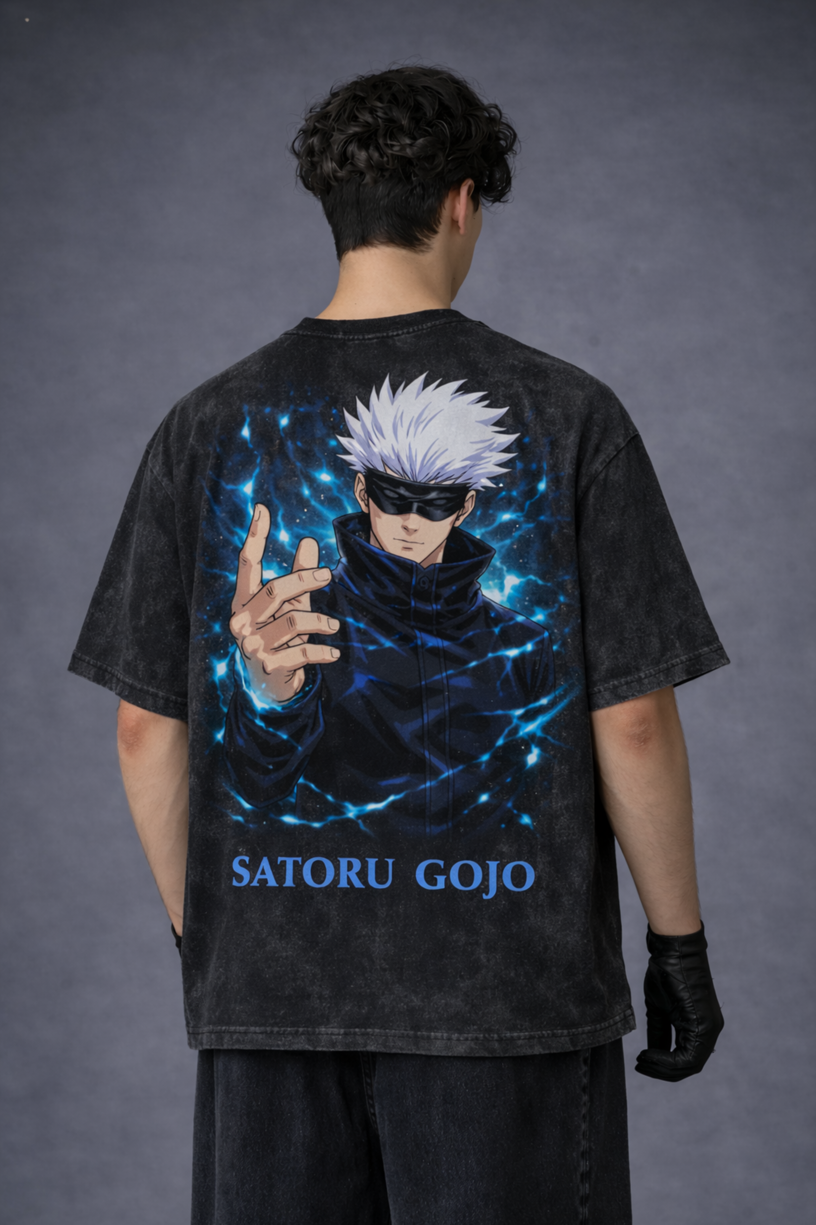 Gojo Infinity Acidwash Oversized Tee – Black