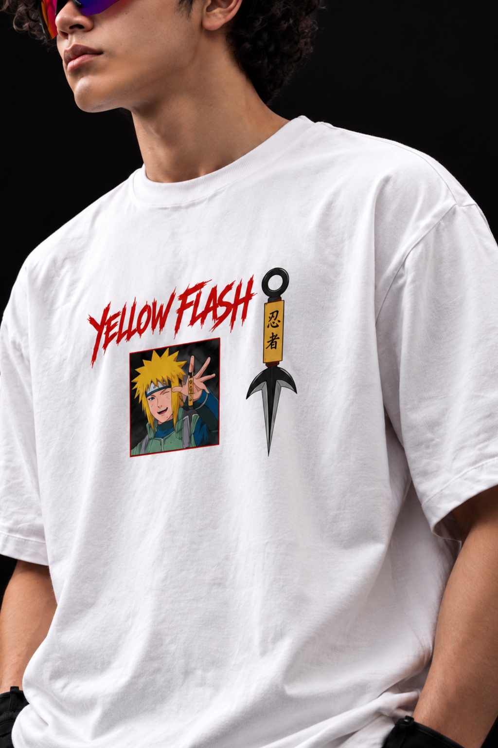 Minato Yellow Flash Oversized Tee – White