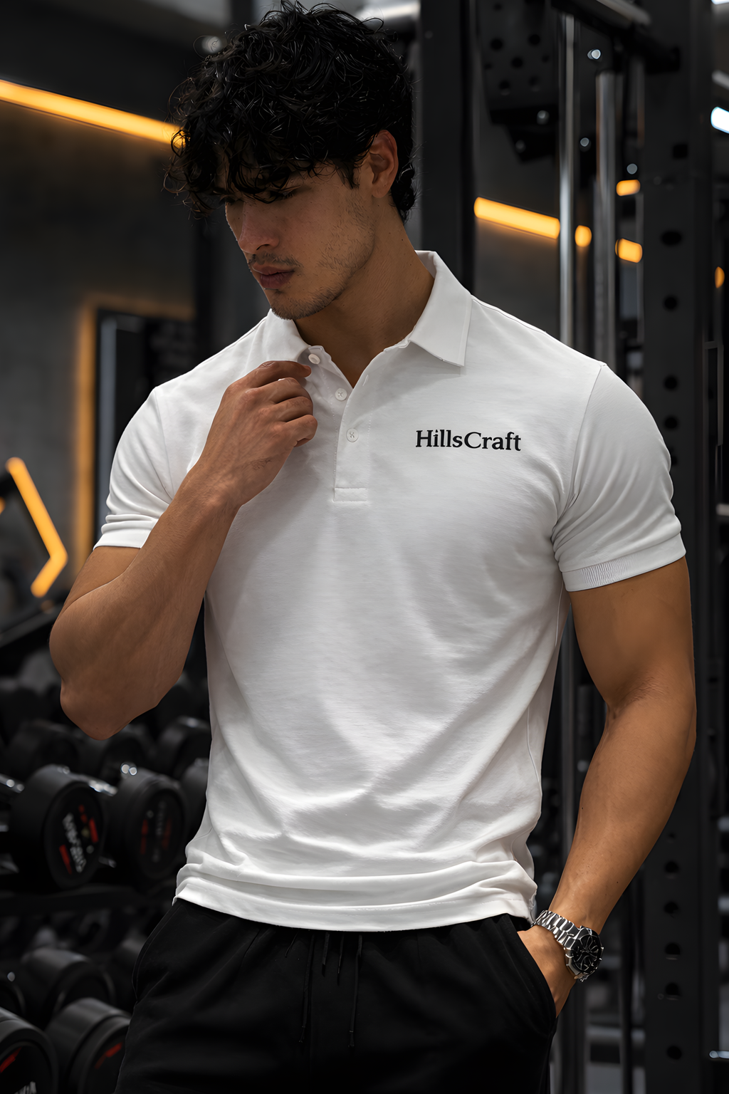 Hillscraft Regular Fit Lycra Polo T-Shirt - White