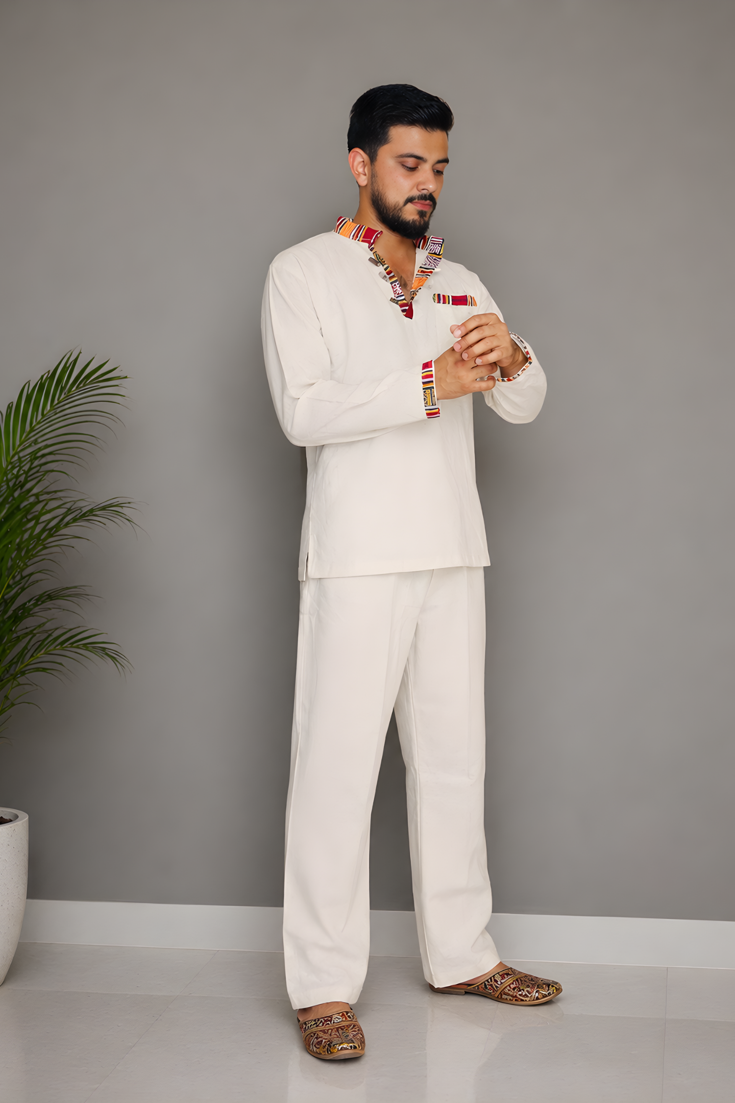 Pahadi Ethnic Kurta Pajama Set - BEIGE