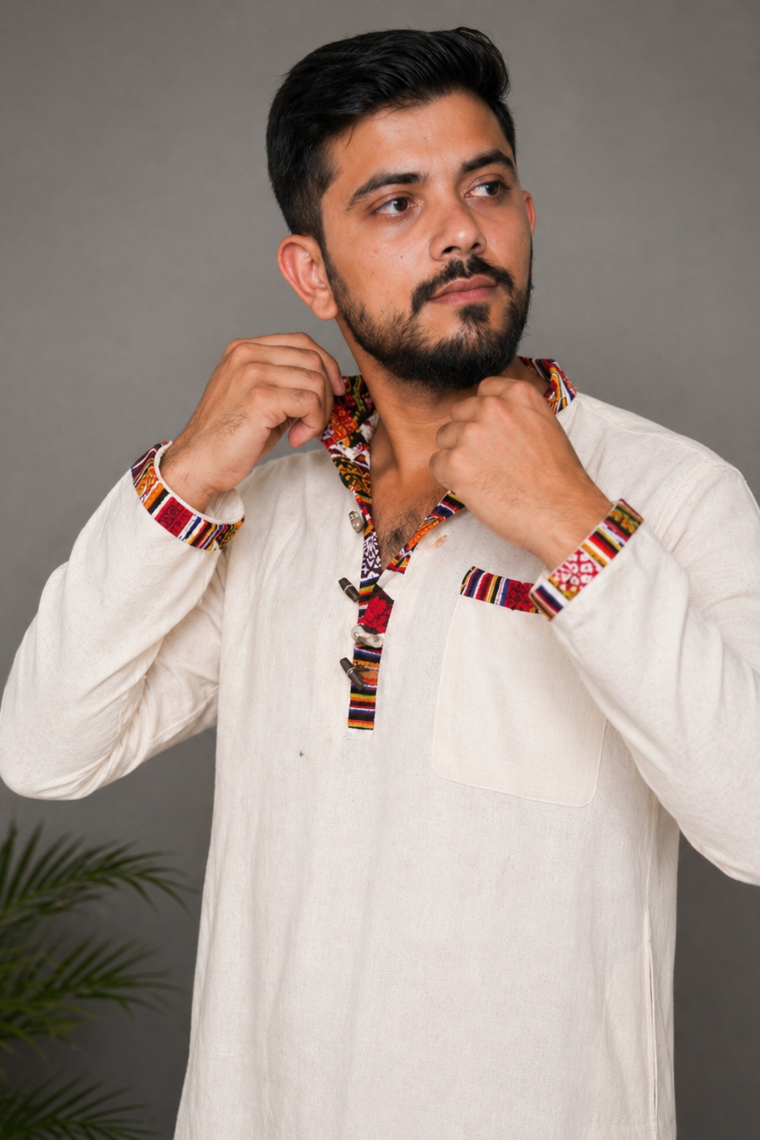 Pahadi Ethnic Kurta Pajama Set - BEIGE