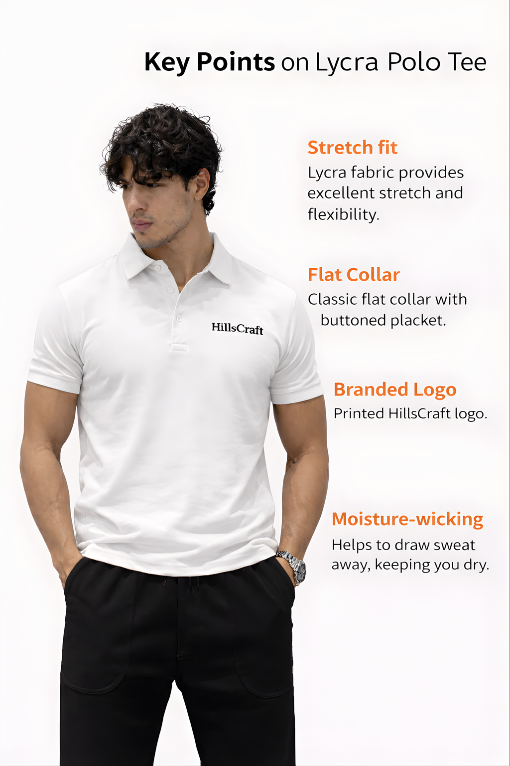 Hillscraft Regular Fit Lycra Polo T-Shirt - White