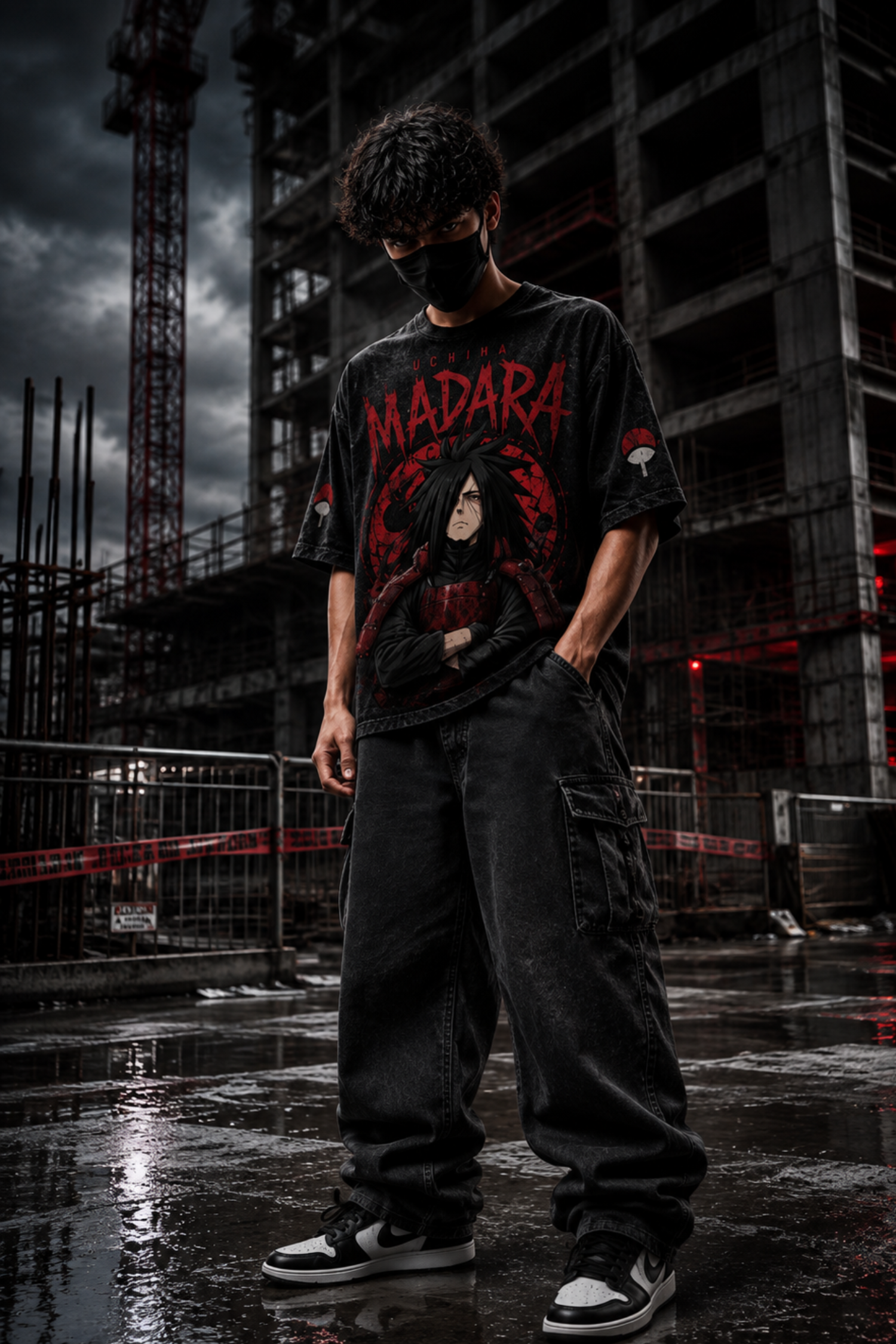 Uchiha Madara Acidwash Oversized Tee – Black