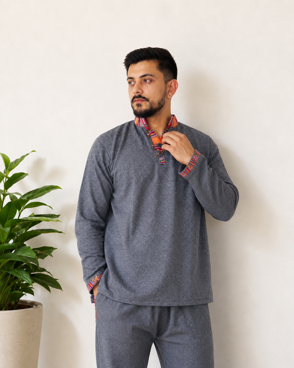 Cotton Pahadi Ethnic Kurta - Dark Grey