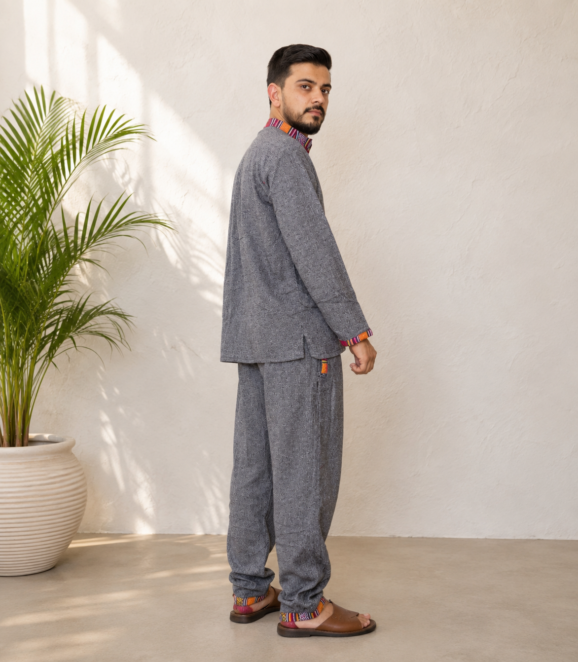 Himachali Cotton Kurta - Pajama Set - Dark Grey