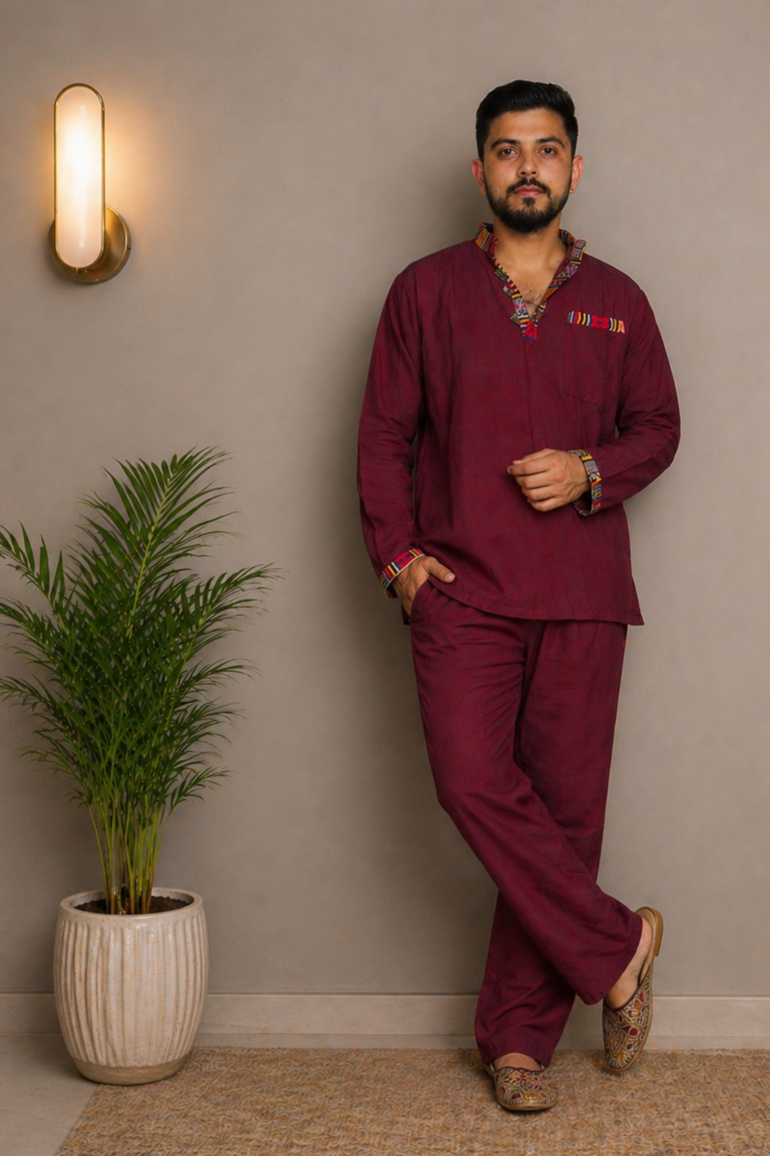 Pahadi Ethnic Kurta Pajama Set - MAROON