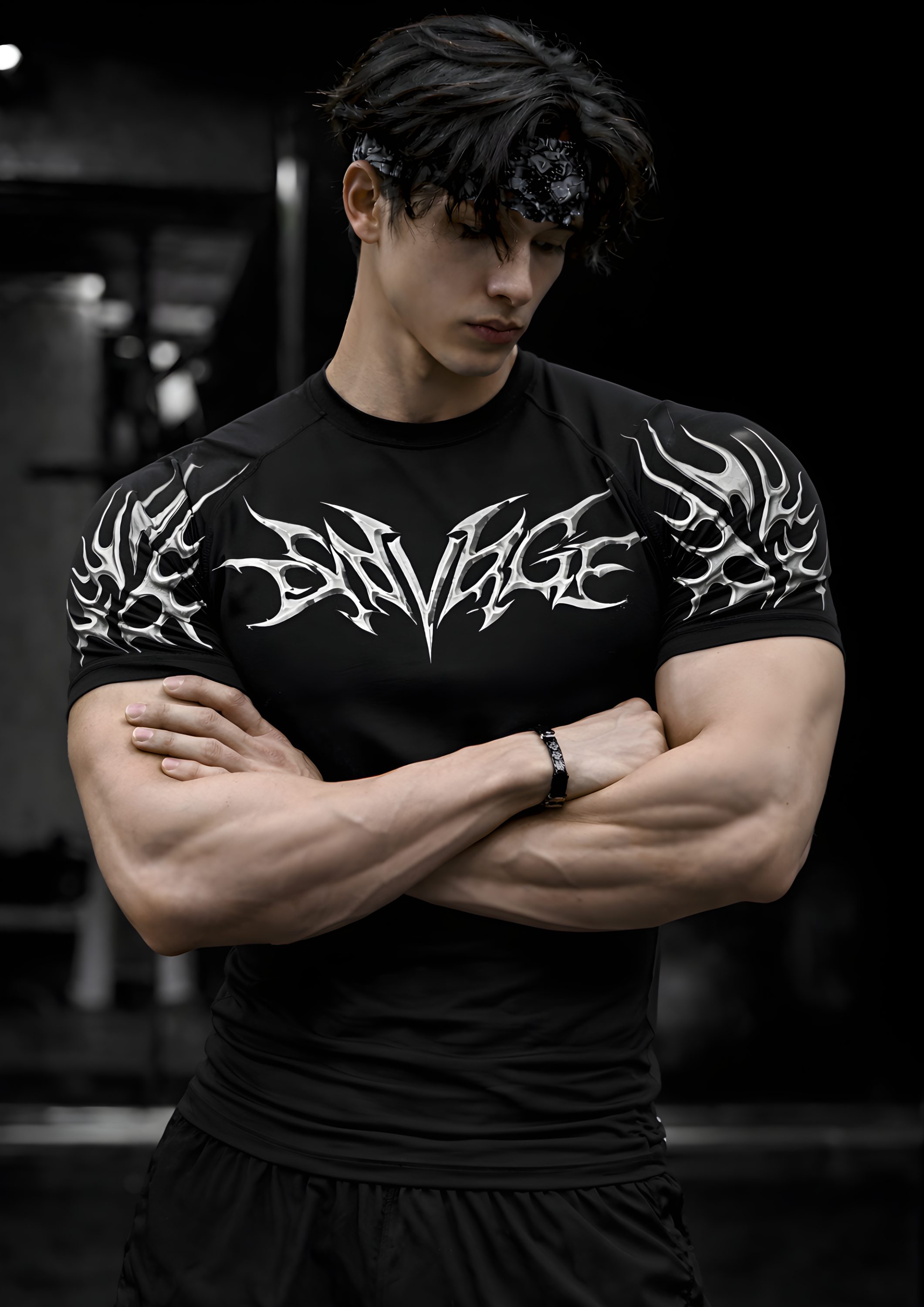 SAVAGE Compression Half Sleeve T-Shirt – Black