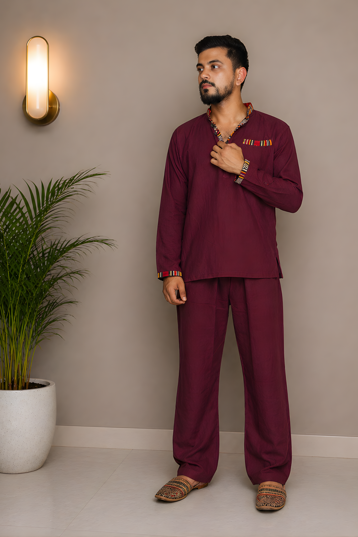 Pahadi Ethnic Kurta Pajama Set - MAROON