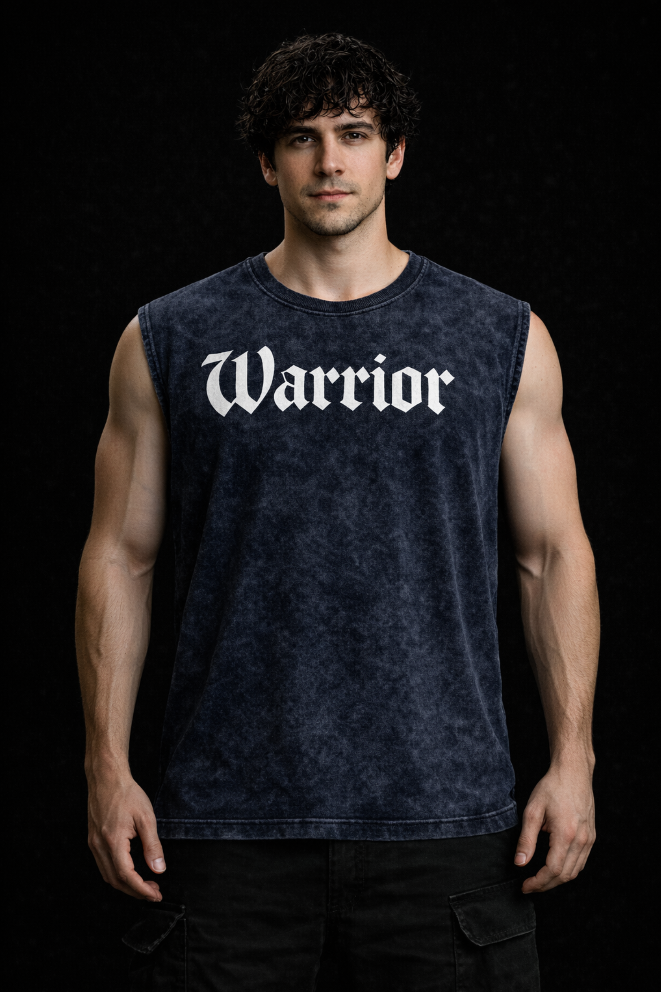 WARRIOR SKULL Oversized Gym Vest - Acid Wash BLUE