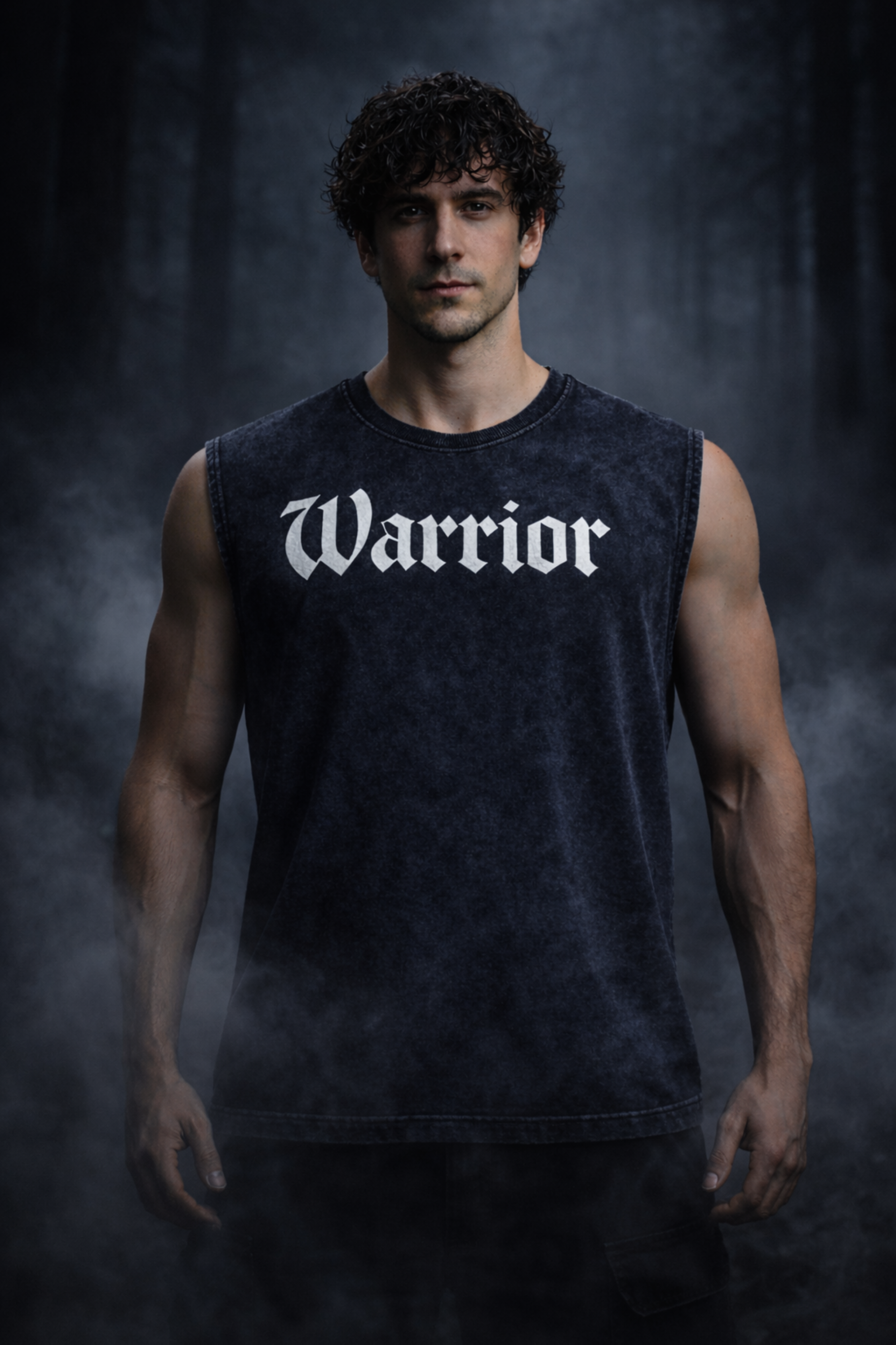 WARRIOR SKULL Oversized Gym Vest - Acid Wash BLUE