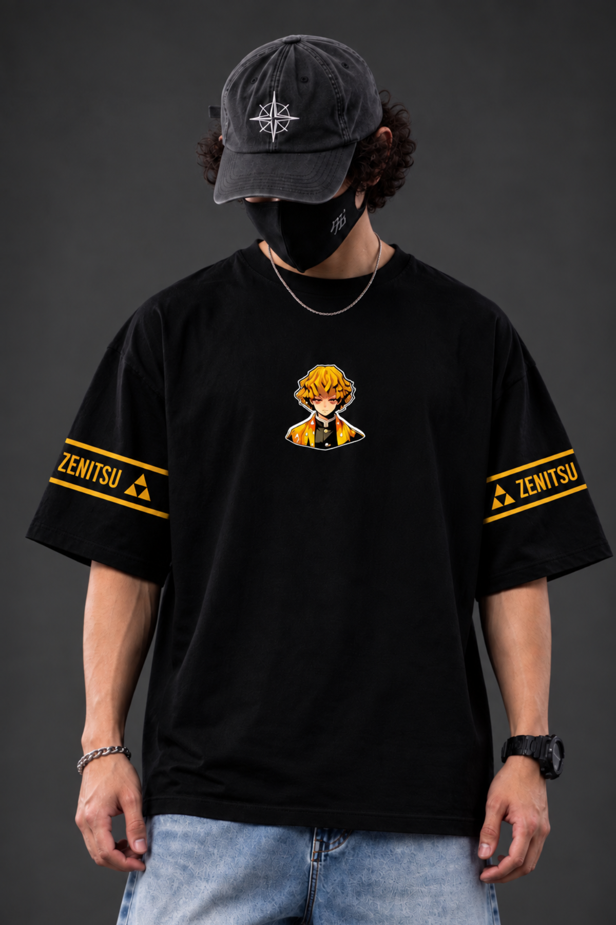 Zenitsu Thunderclap Oversized Tee – Black