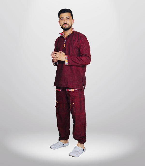 Summer Cotton Kurta - Pajama - Maroon