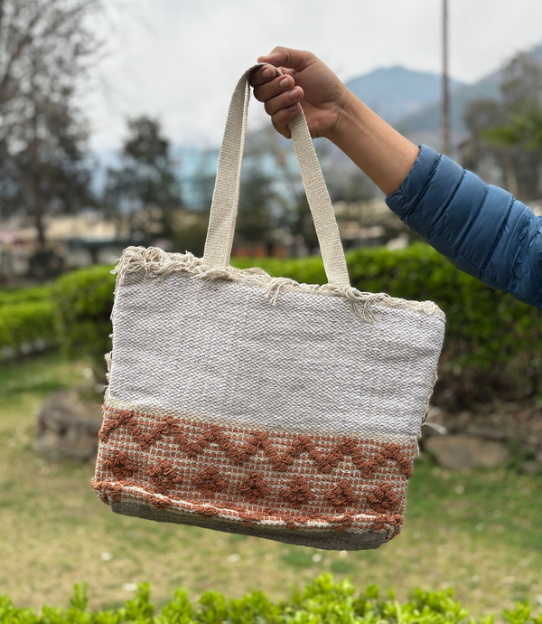 Women Boho Bag - White - Brown