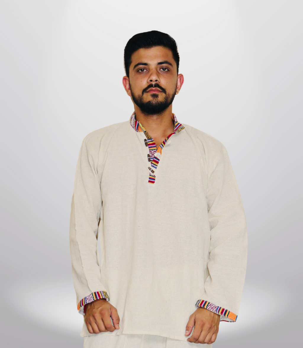 Cotton Khadi Ethnic Shirt -Beige