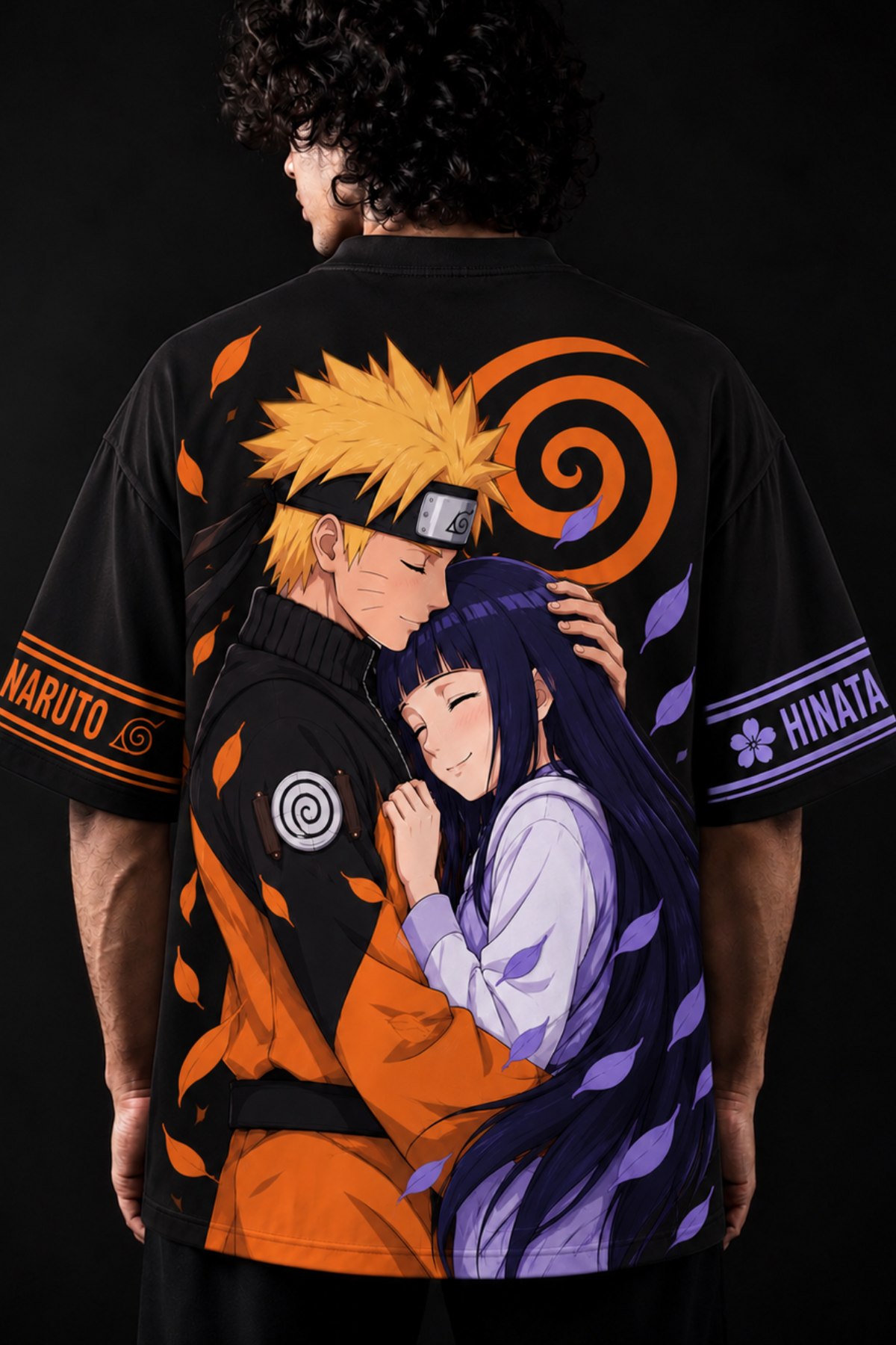 Naruto × Hinata Oversized Tee – Black