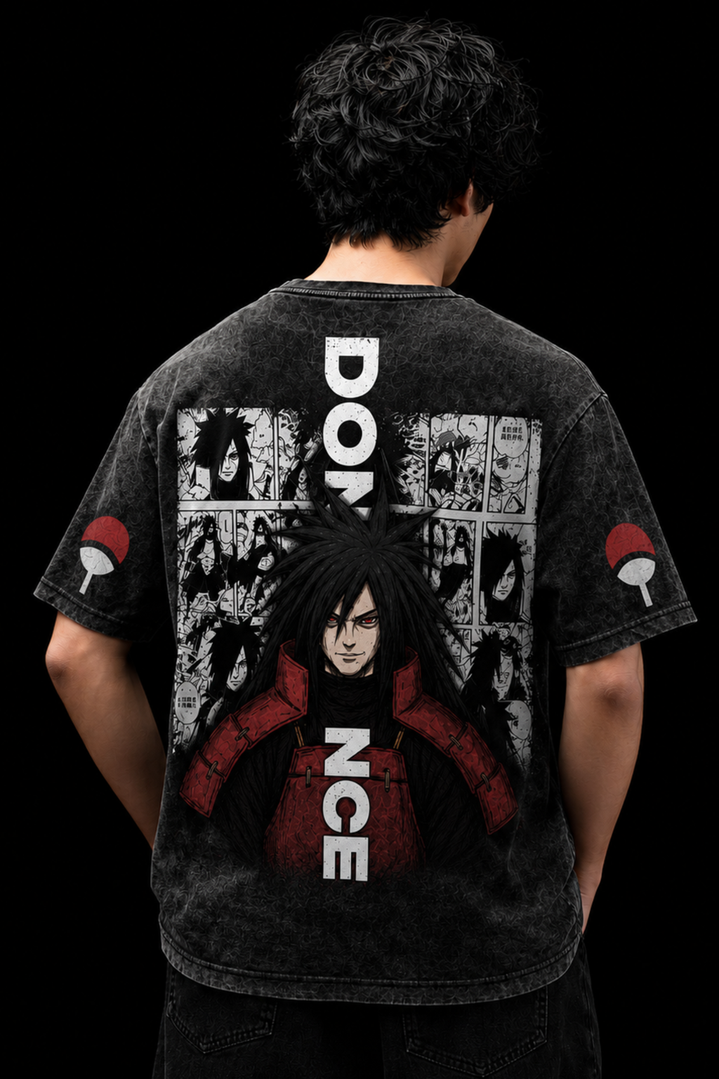 Madara Uchiha Acidwash Oversized Tee – Black