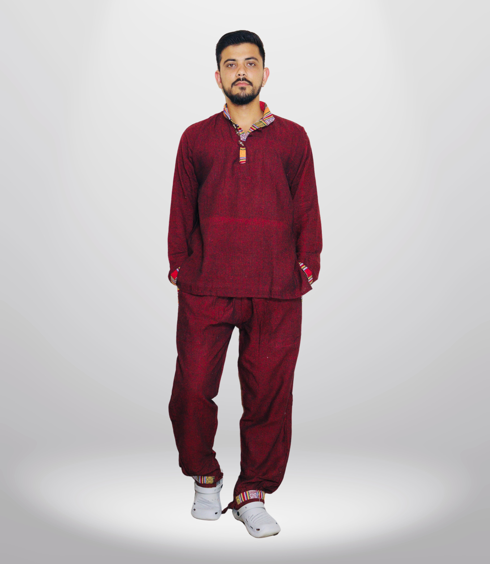 Himachali Cotton Kurta - Pajama - Maroon