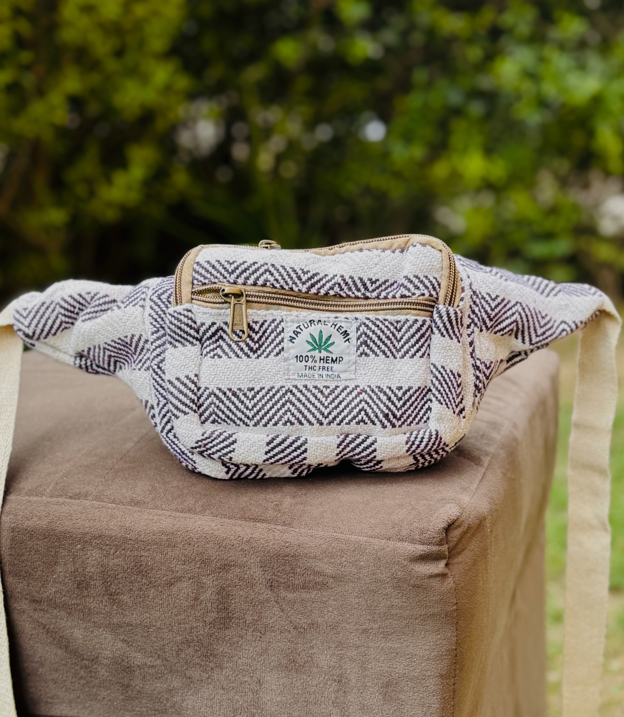 Hemp Waist Bag - Purple - White