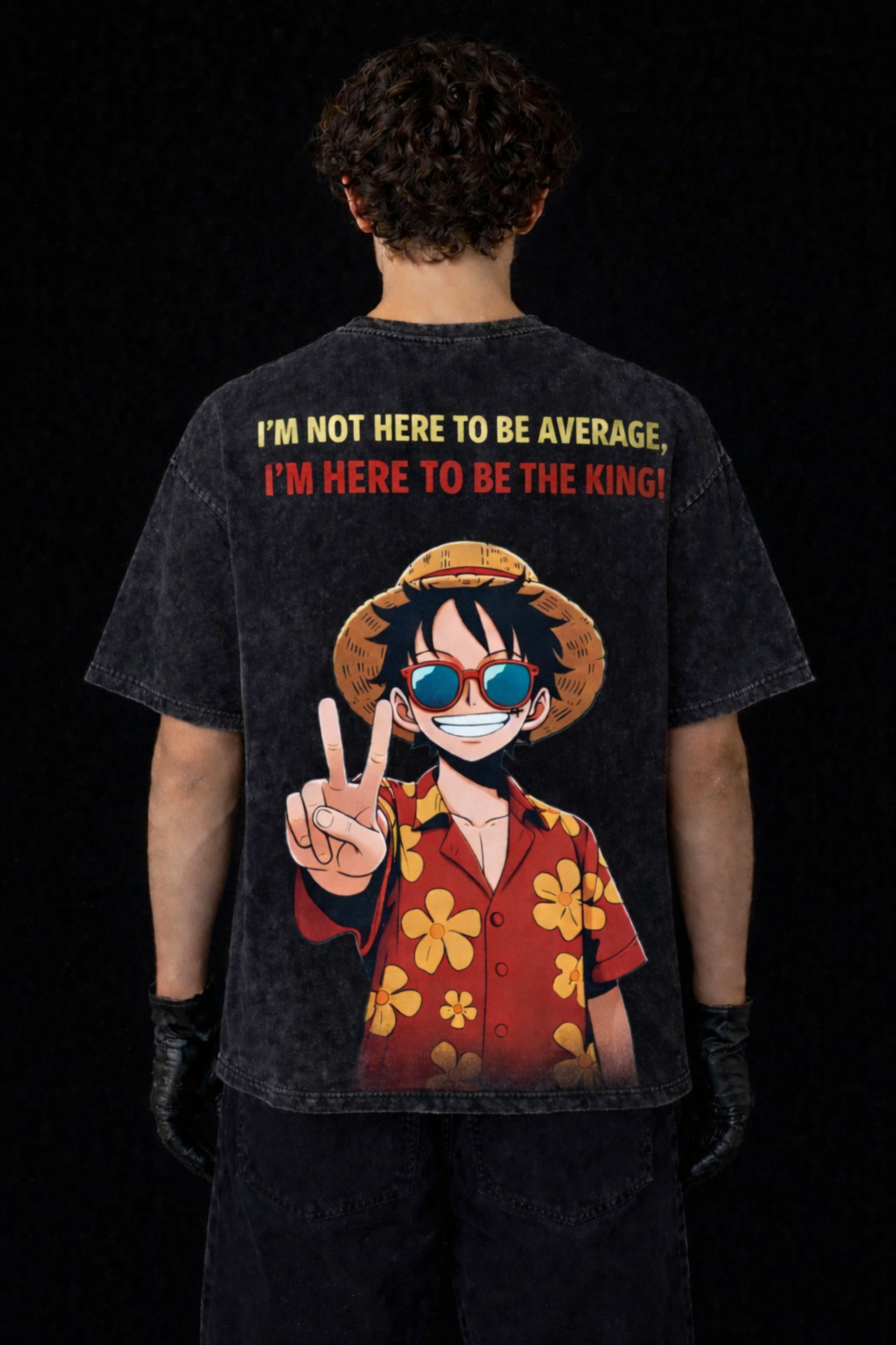 KING LUFFY Acidwash Oversized Tee – Black