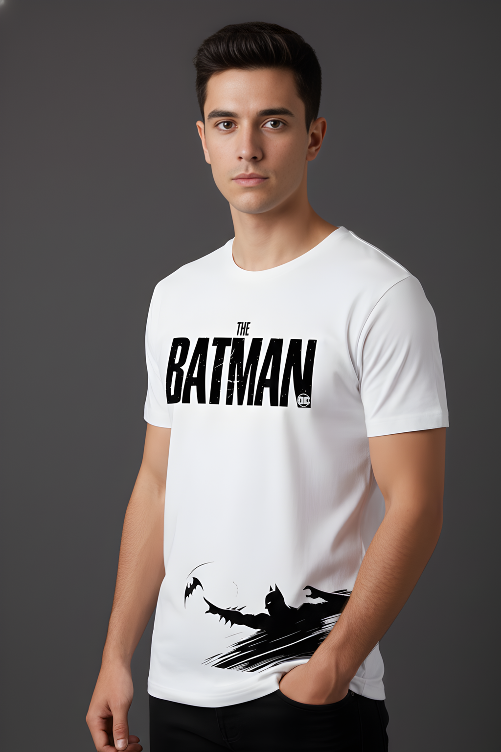 Batman Regular Fit Printed T-Shirt-White
