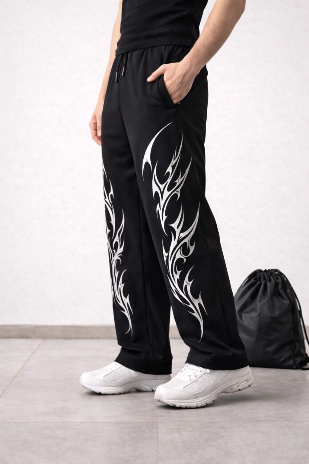 Phantom Flame Unisex Straight Fit Baggy Pant- BLACK