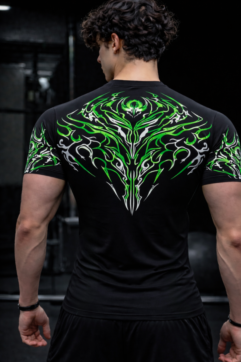 Backstrike Green design Compression Half Sleeve T-Shirt  – Black