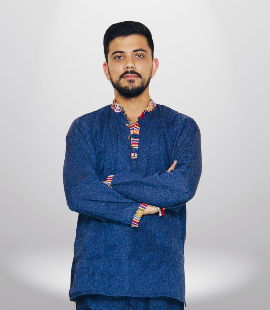 Cotton Khadi Ethnic Shirt - Blue