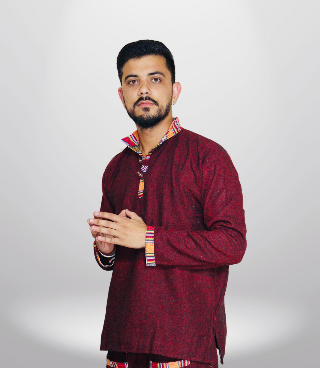 Cotton Khadi Ethnic Shirt - Maroon