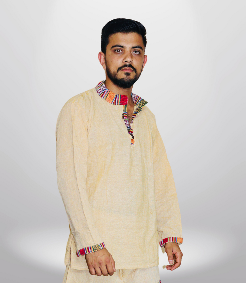 Cotton Khadi Ethnic Shirt - Yellow