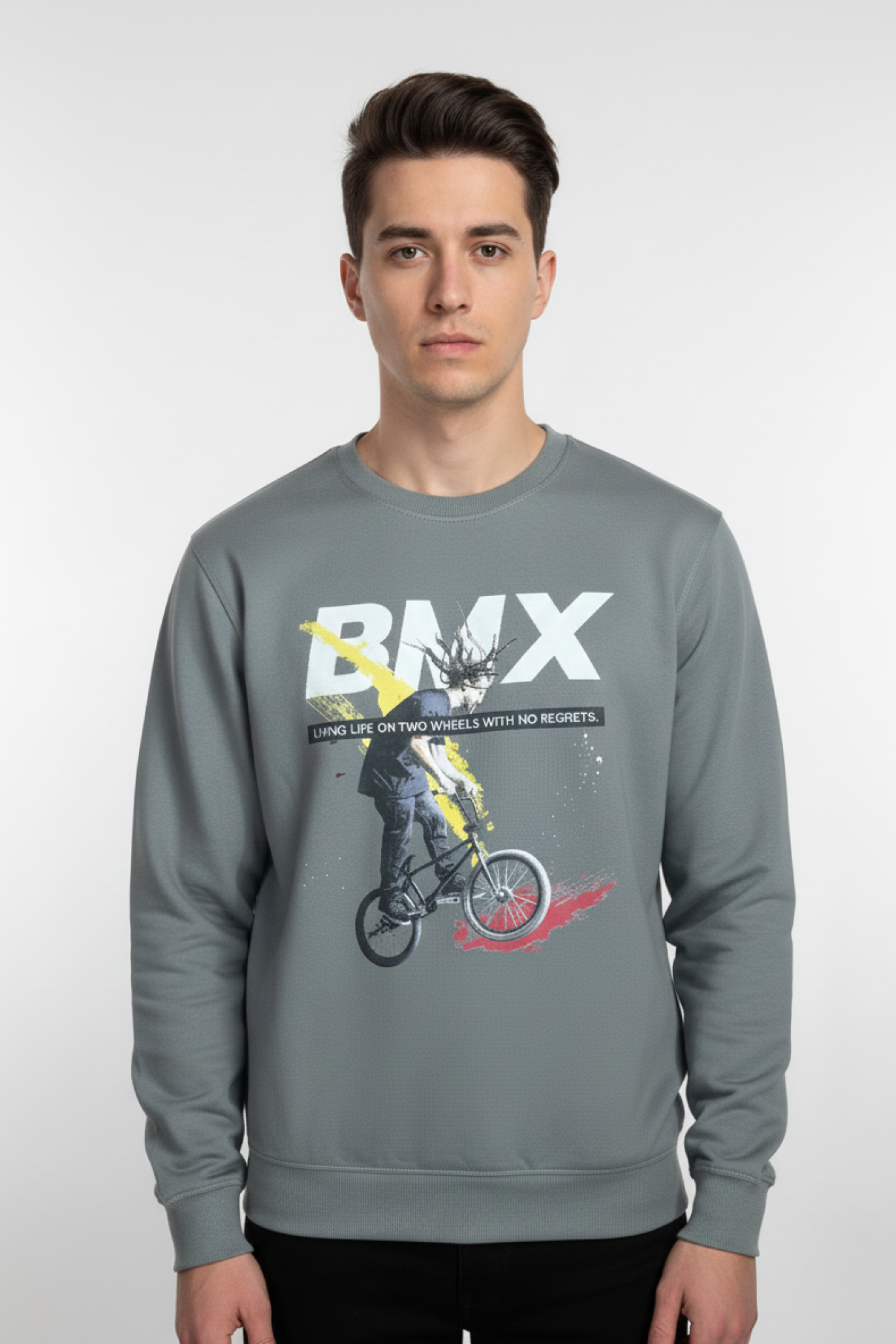Biker Regular Sweatshirt-Grey