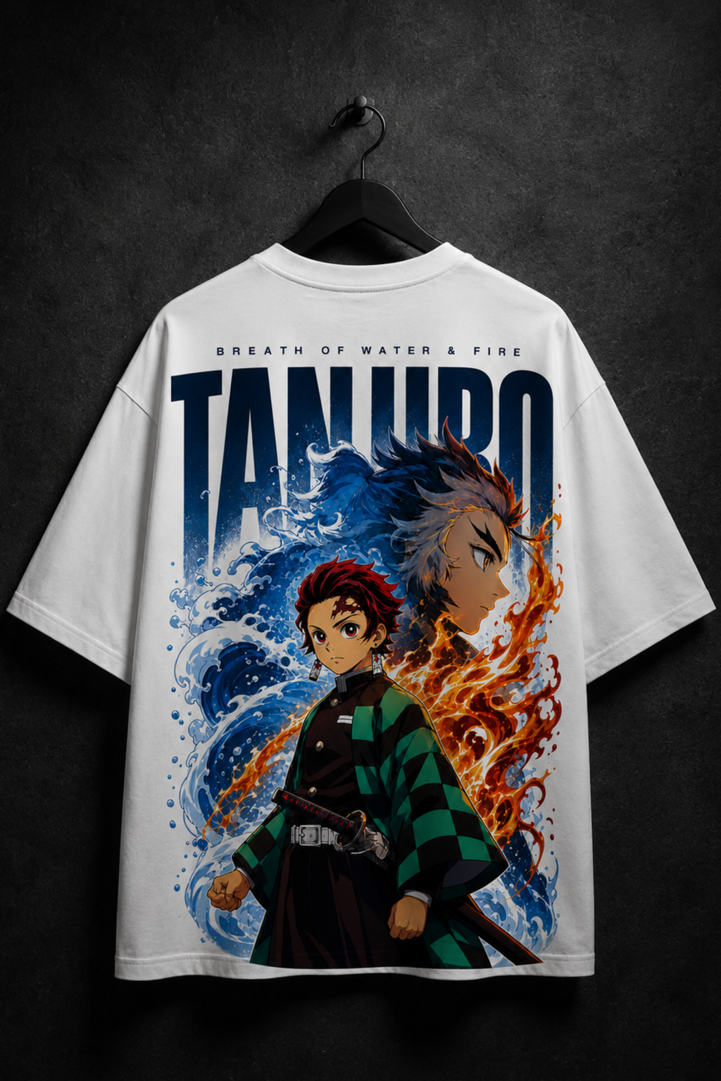 Tanjiro Flame Aura Oversized Tee - WHITE