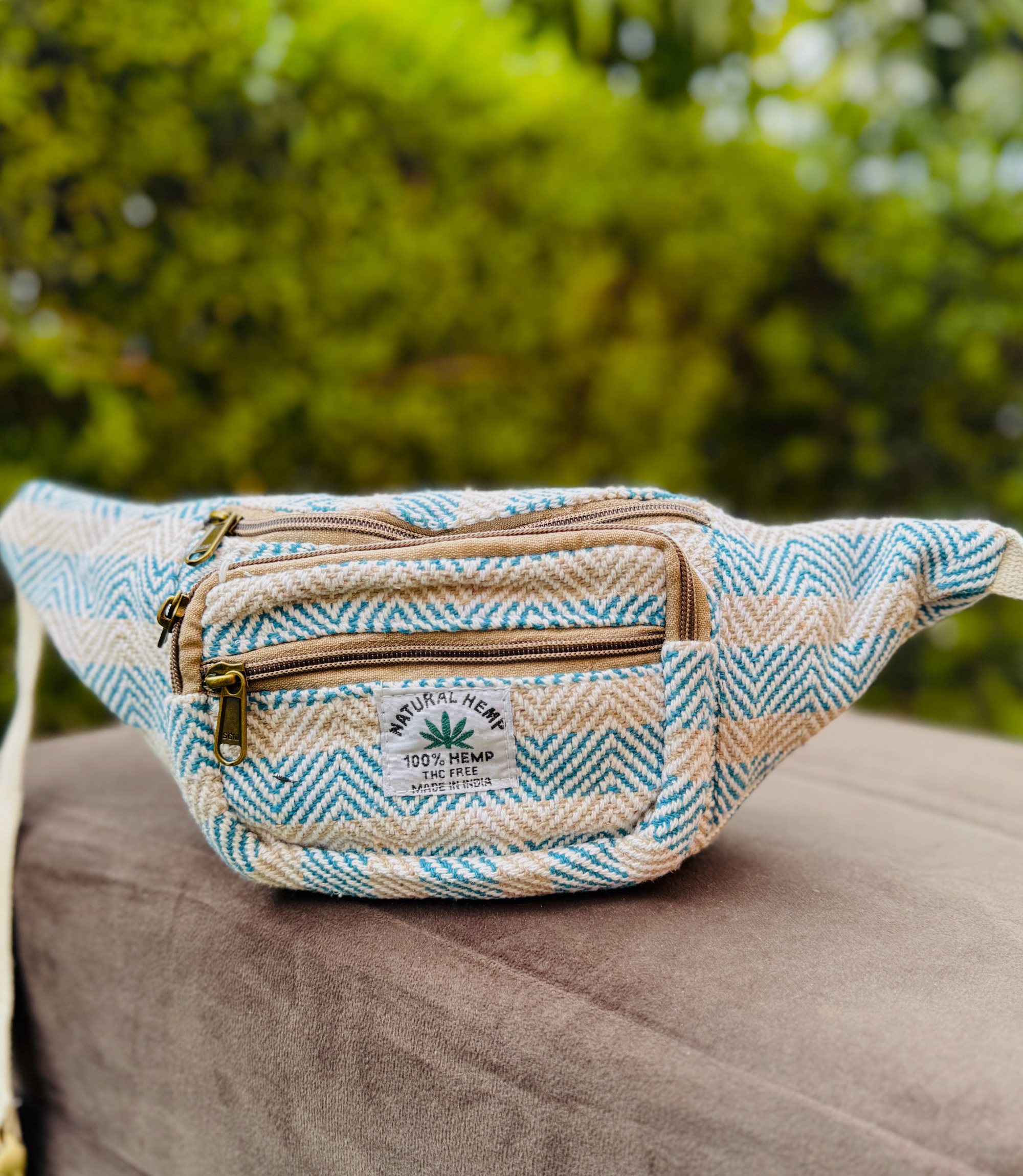 Hemp Waist Bag - SkyBlue White