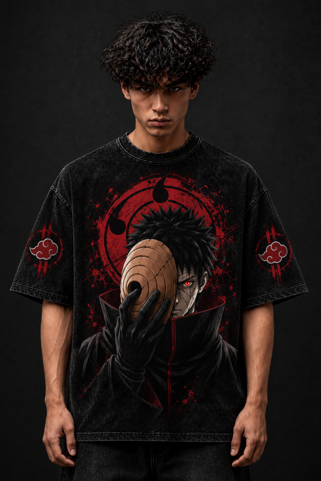 OBITO  Acidwash Oversized Tee – Black