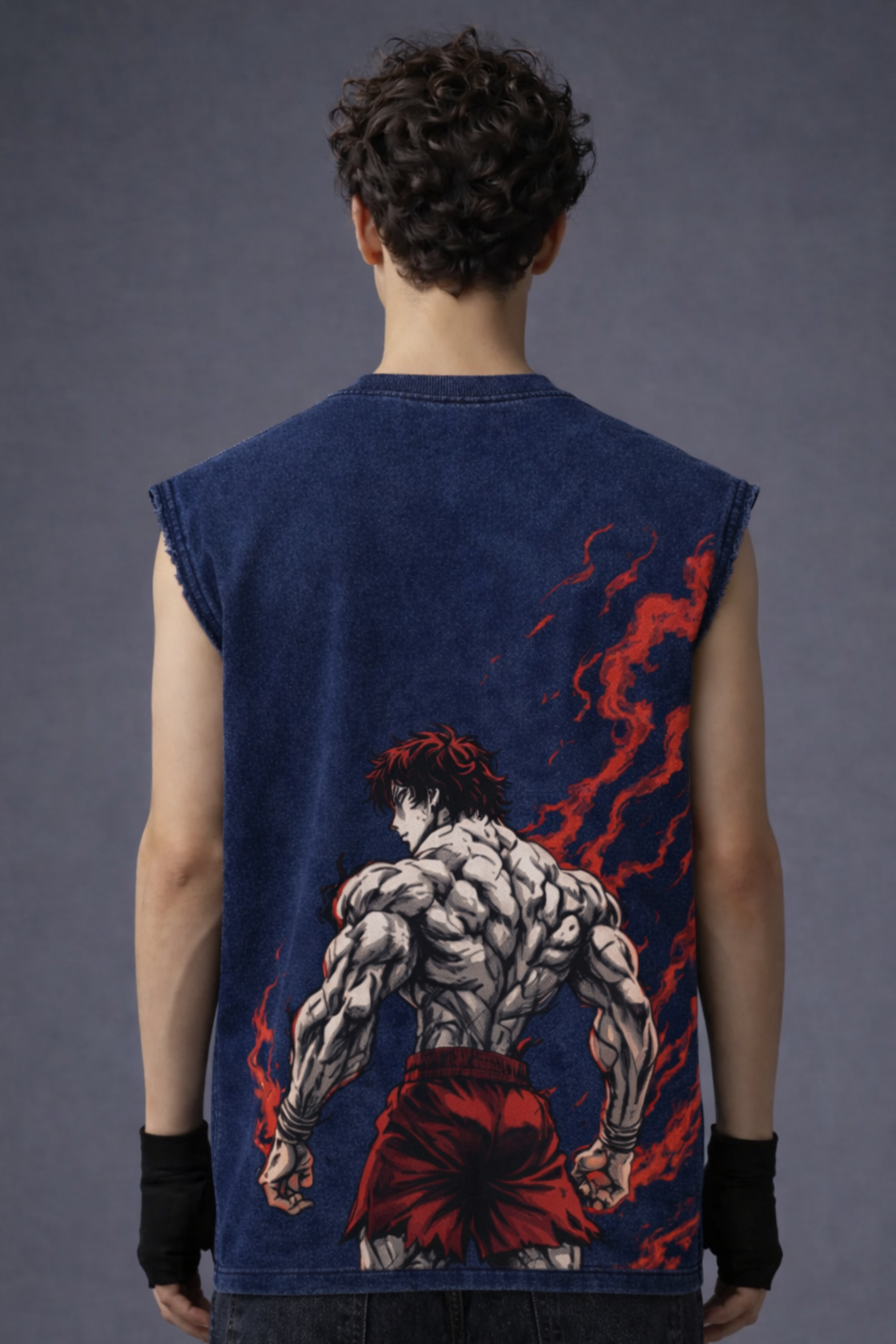 BAKI Oversized Gym Vest - Acid Wash BLUE