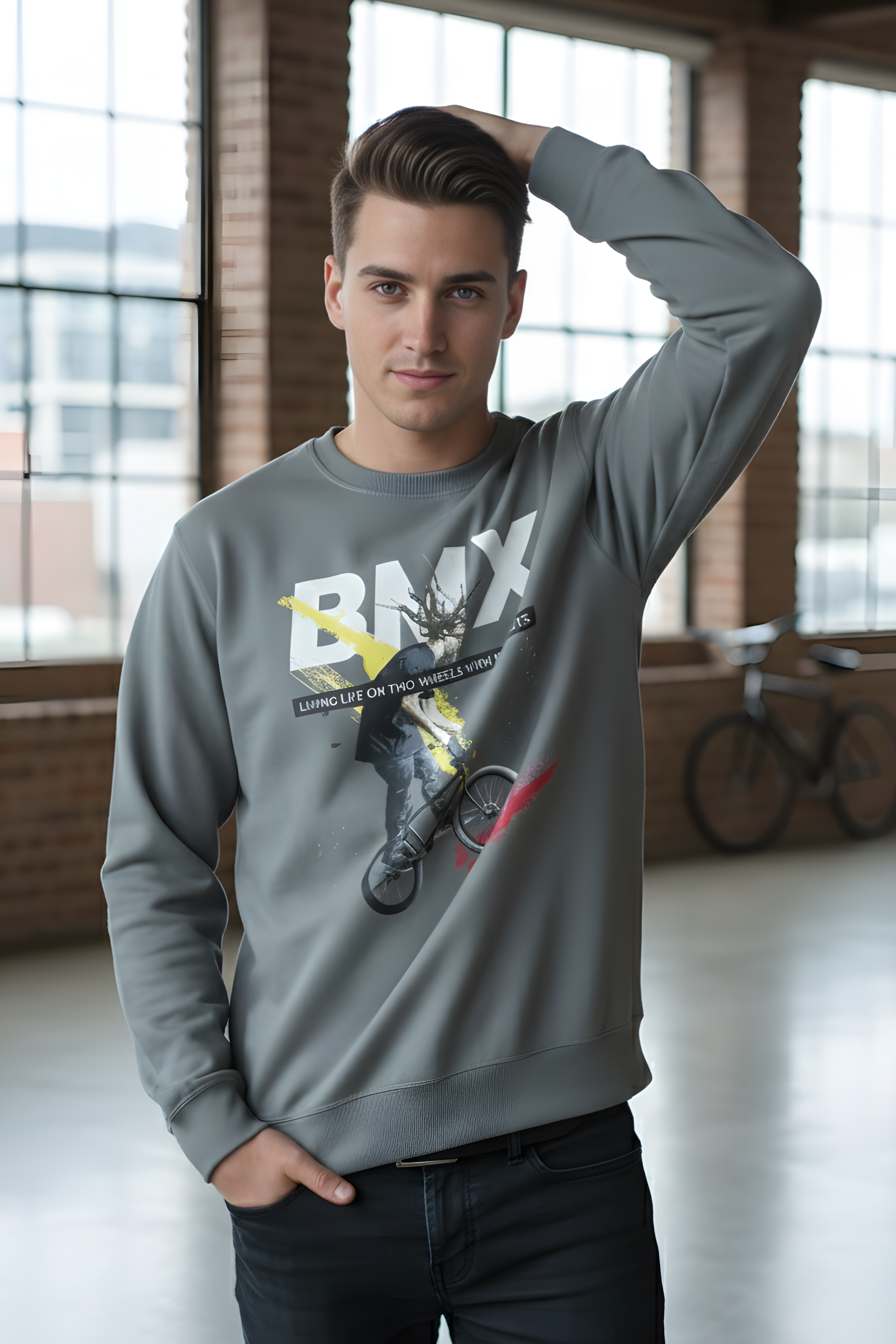 Biker Regular Sweatshirt-Grey