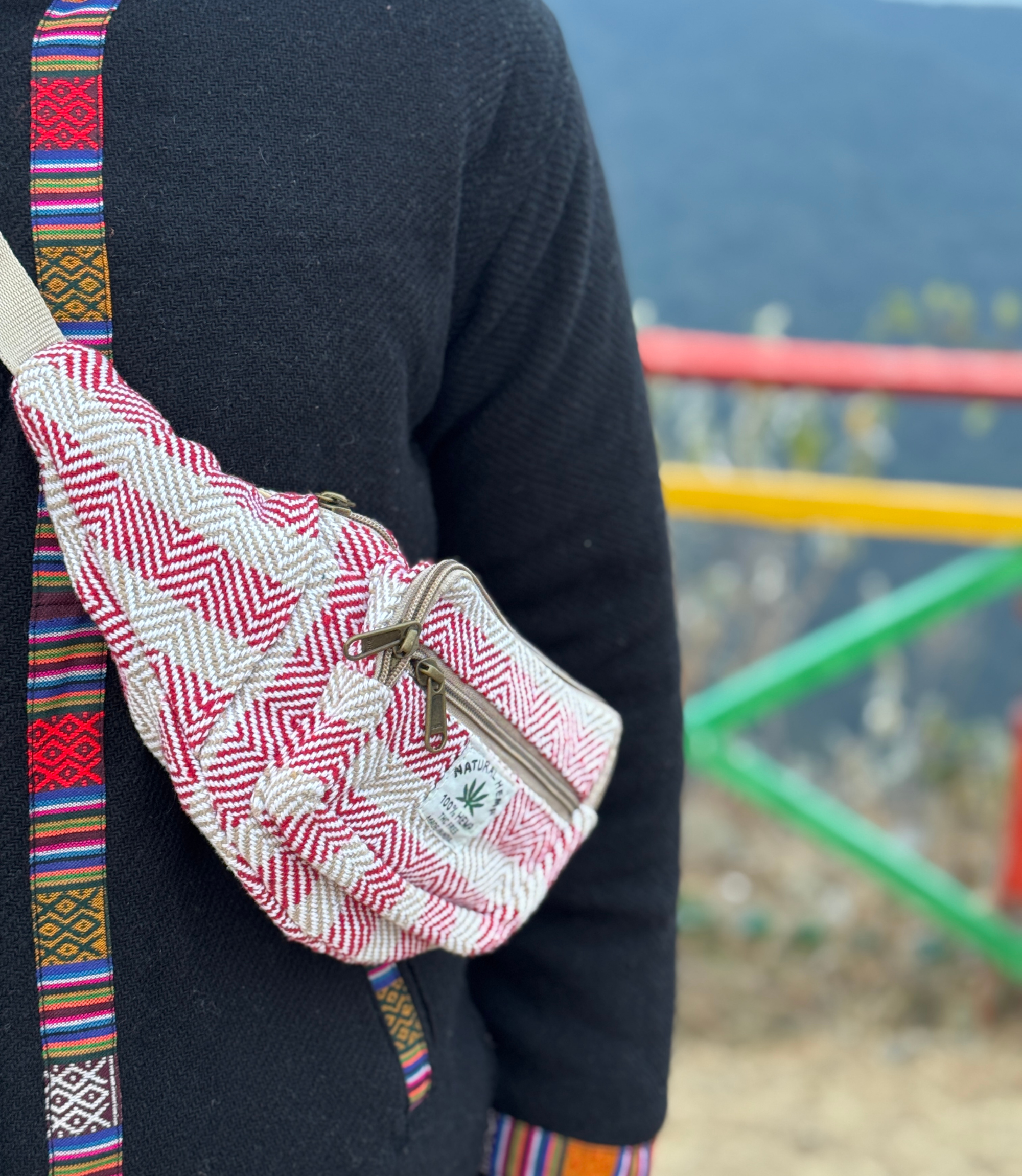 Hemp Waist Bag - White Pink