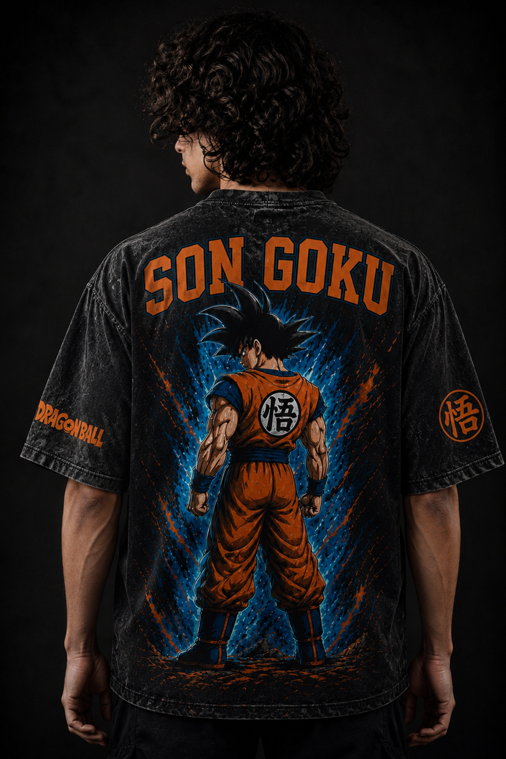Son Goku Acid Wash Oversized Tee – Black