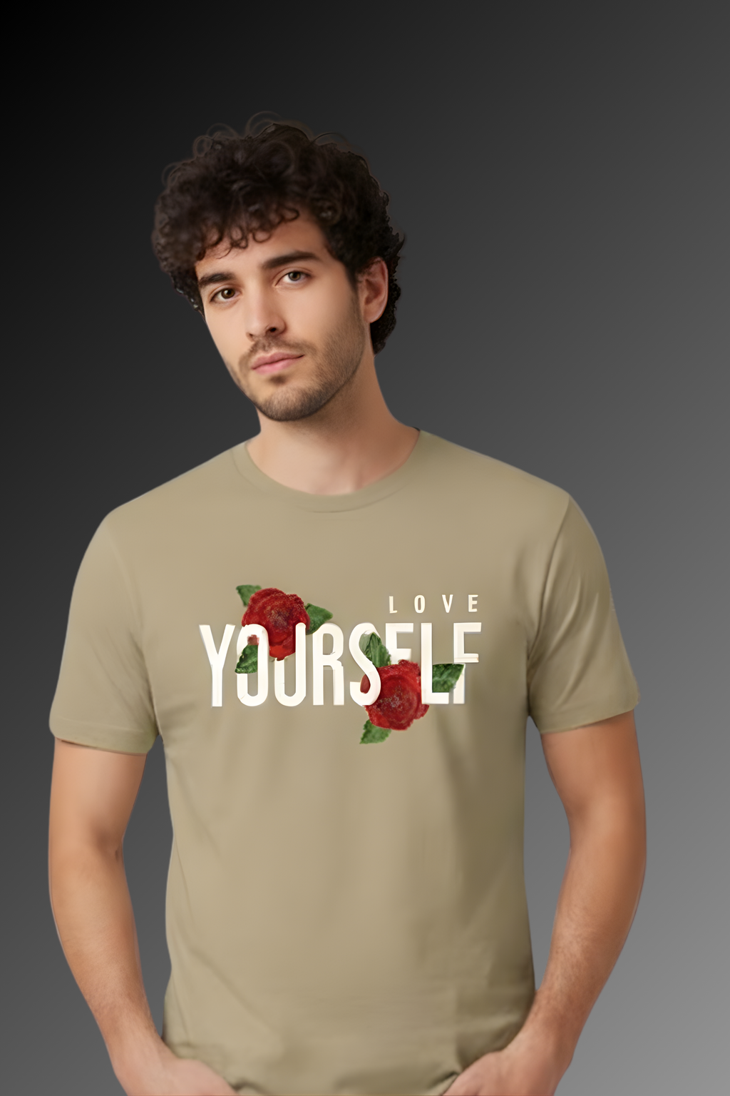 Love Yourself Regular Fit Printed T-Shirt-Beige