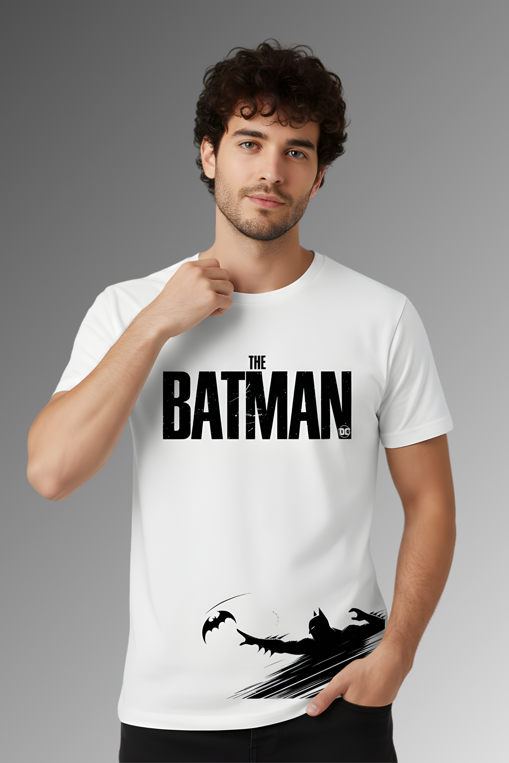 Batman Regular Fit Printed T-Shirt-White